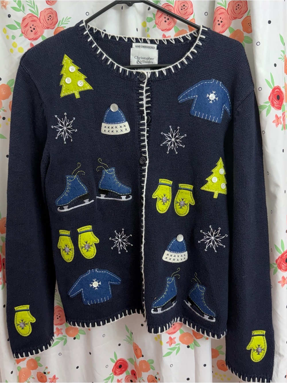 Christopher & Banks Women’s Medium Navy Cardigan with White Trim